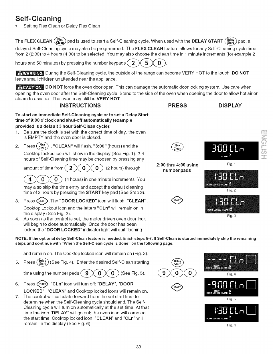 Self-cleaning, 00 thru 4:00 using number pads, 30 cfc n | 30 l l n, 30 lin, Nn ri, L i n | Kenmore 790.7942 User Manual | Page 33 / 44