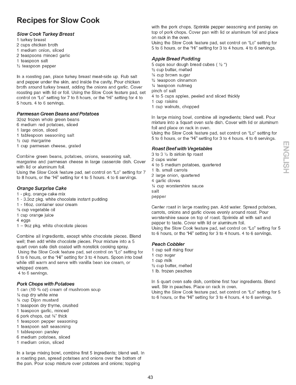 Recipes for slow cook | Kenmore 790.7942 User Manual | Page 43 / 44