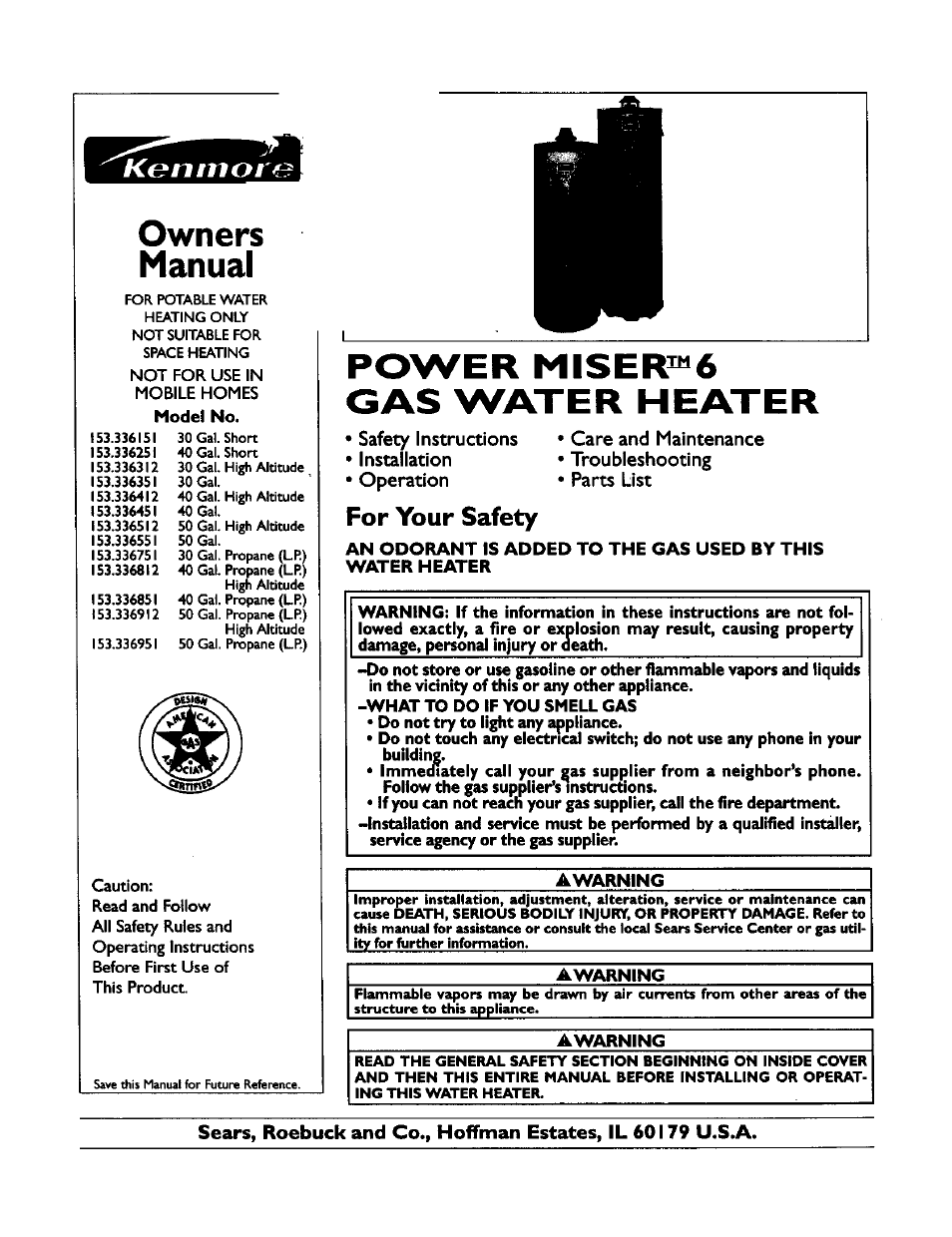 Kenmore POWER MISER 153.336851 User Manual | 32 pages