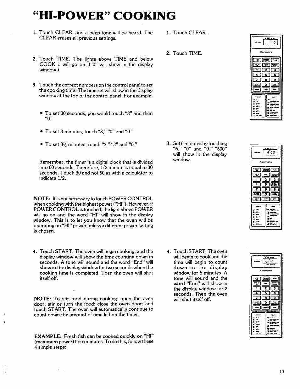 Hi-power” cooking | Kenmore 88762 User Manual | Page 13 / 36