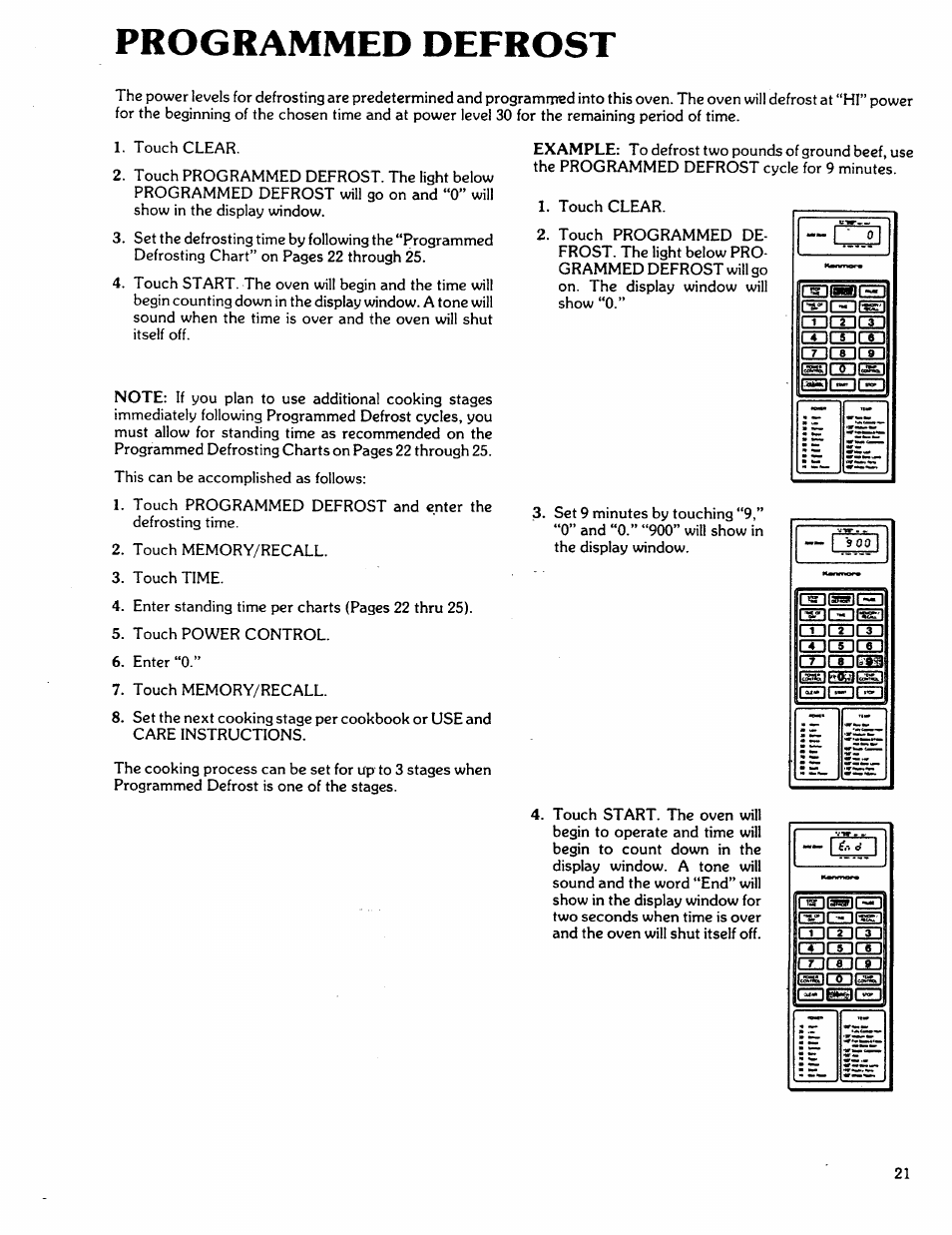 Programmed defrost | Kenmore 88762 User Manual | Page 21 / 36