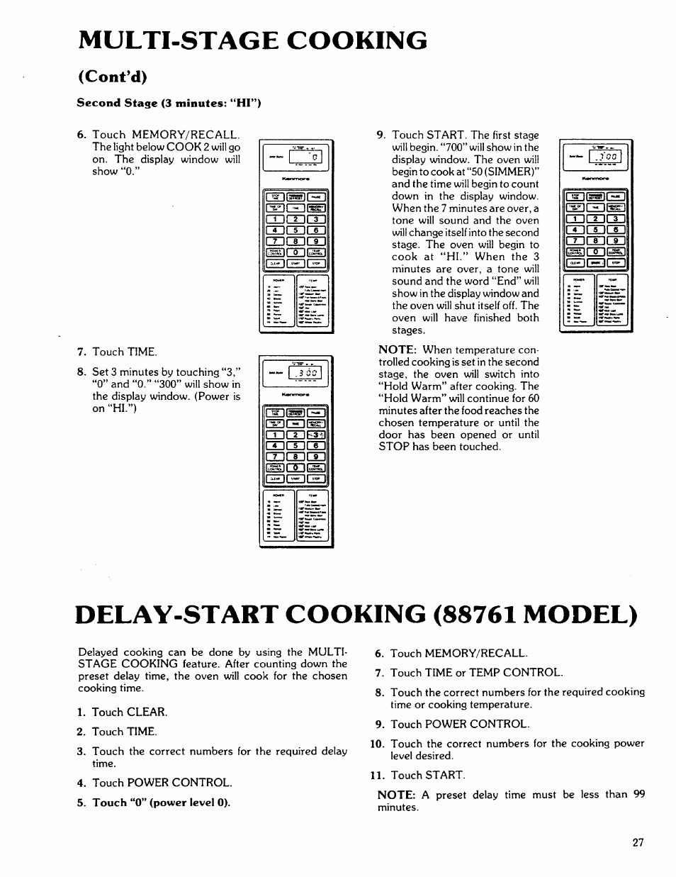 Delay-start cooking (88761 model), Multi-stage cooking, Cont’d) | Kenmore 88762 User Manual | Page 27 / 36