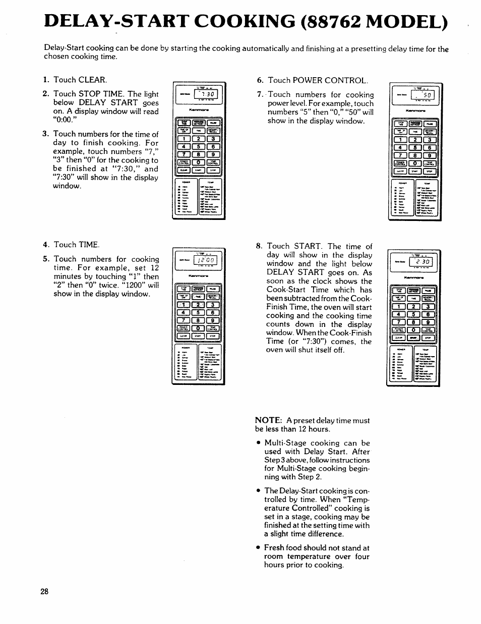 Delay-start cooking (8s762 model) | Kenmore 88762 User Manual | Page 28 / 36