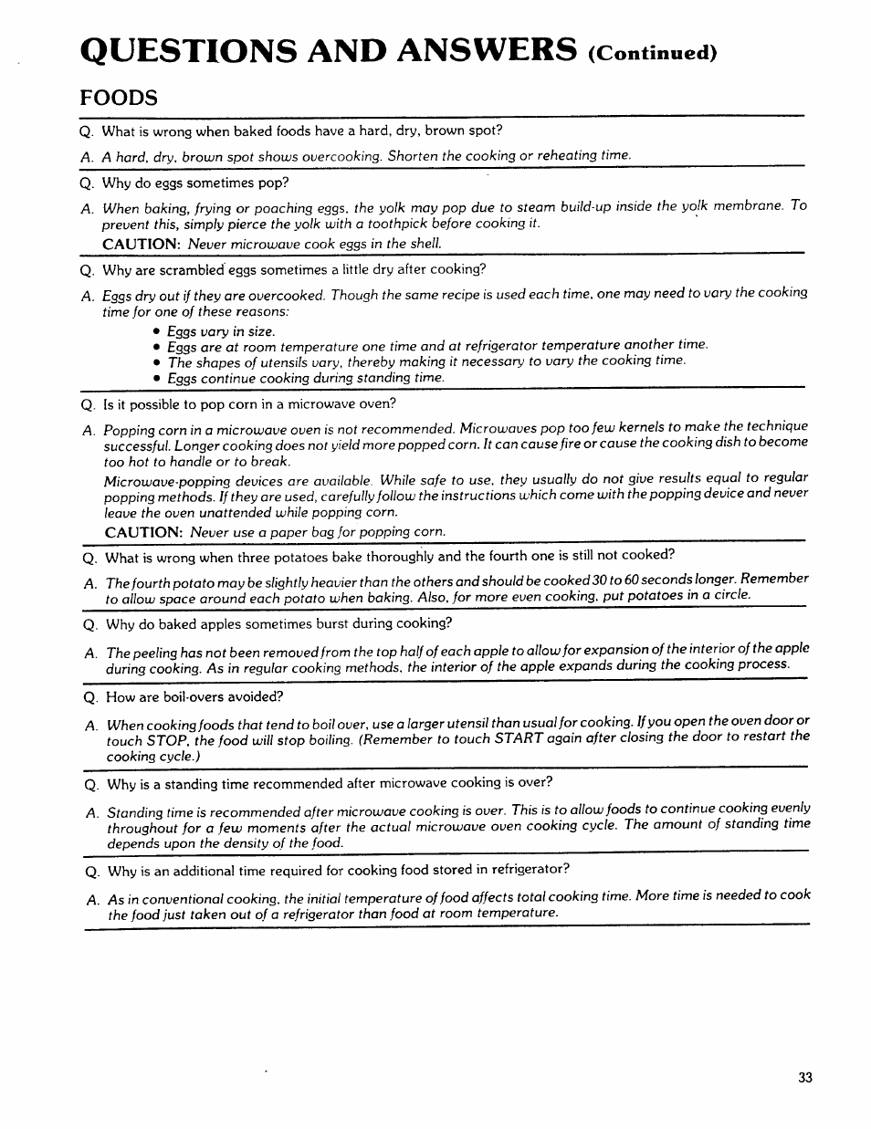 Questions and answers (continued), Questions and answers, Continued) foods | Kenmore 88762 User Manual | Page 33 / 36