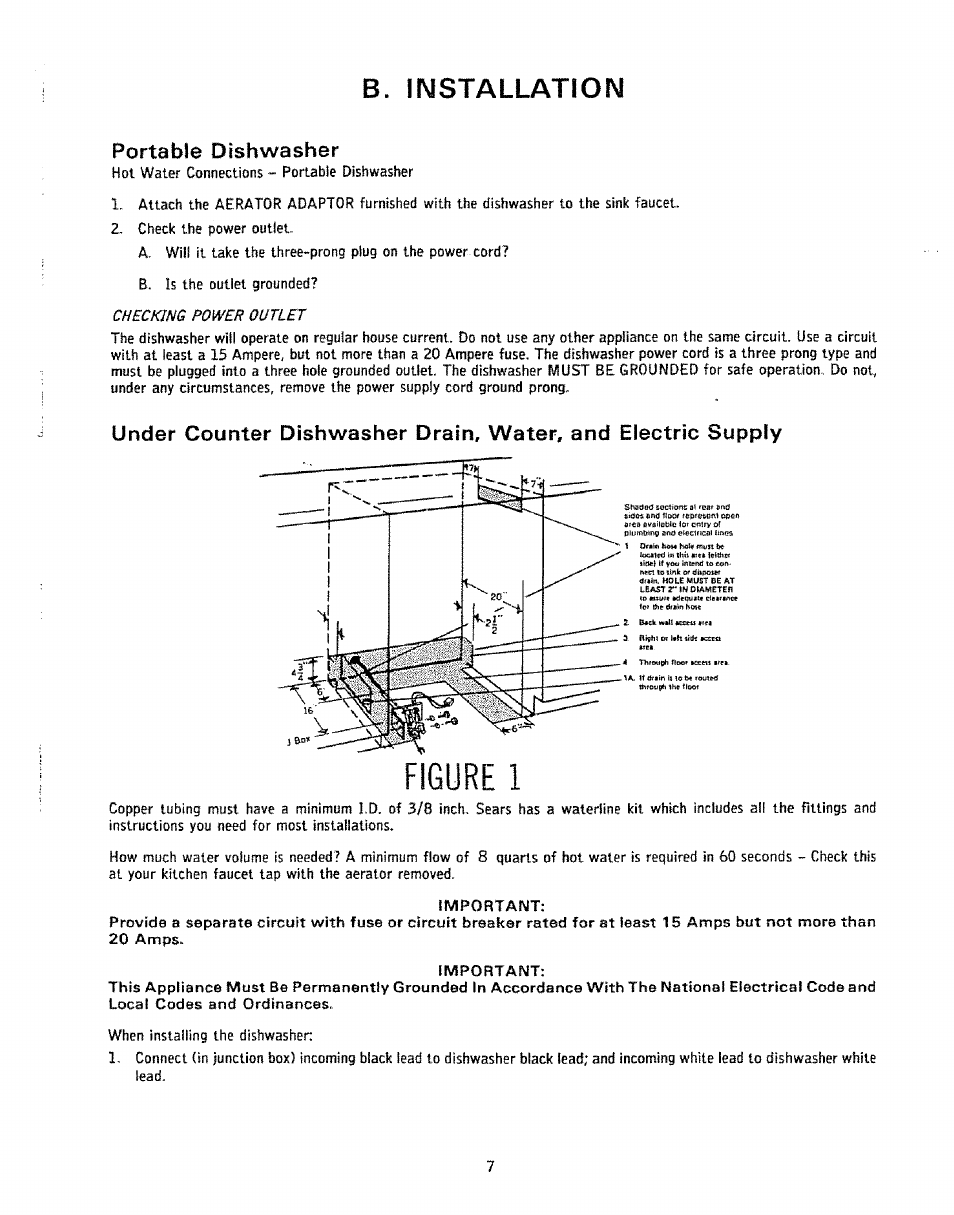 Important, Installation, Figure 1 | Portable dishwasher | Kenmore 808353 User Manual | Page 10 / 96