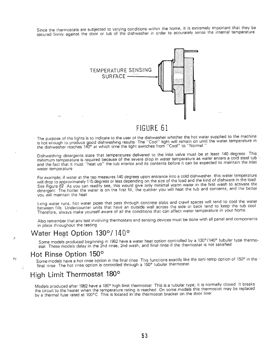 Water hegl option 130°/140, Hegl, Water | Option 130, Hot rinse option 150, High limit thermostat 180 | Kenmore 808353 User Manual | Page 56 / 96