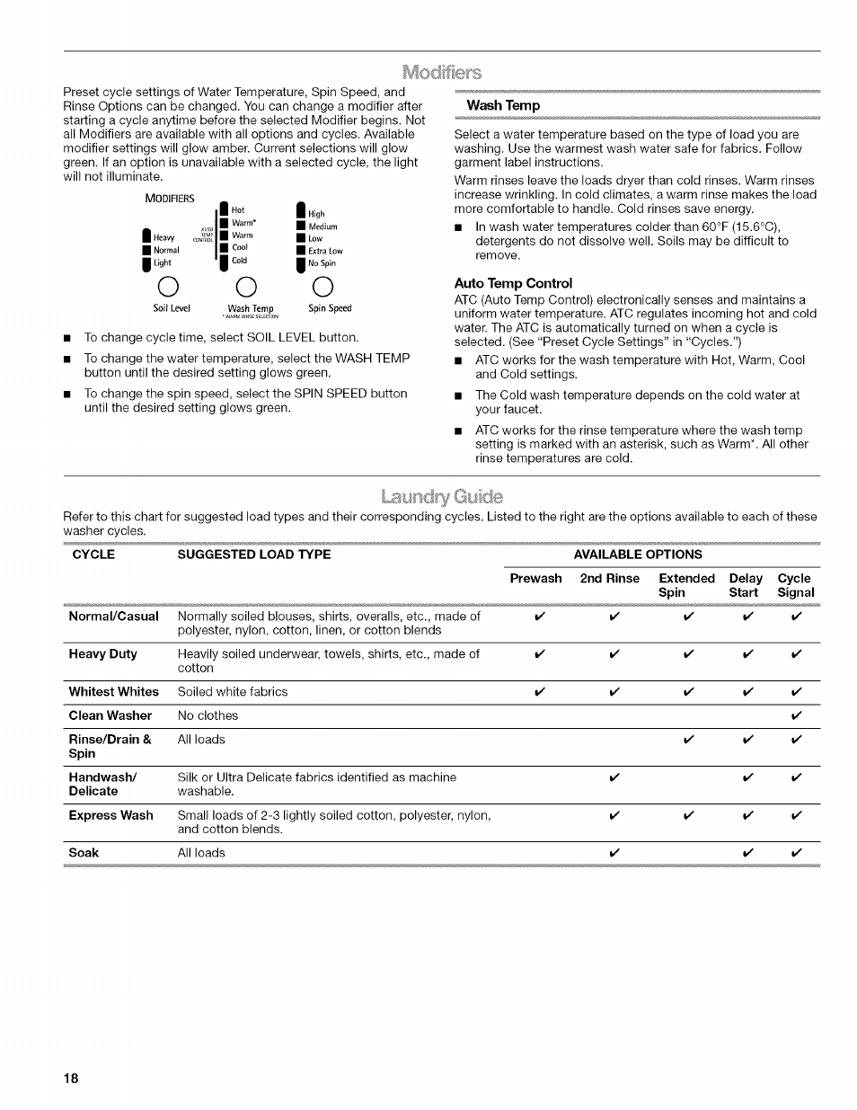 Wash temp, Auto temp control, Оo o | М q ci if i, Riciry guide | Kenmore HE3 4785 User Manual | Page 18 / 76