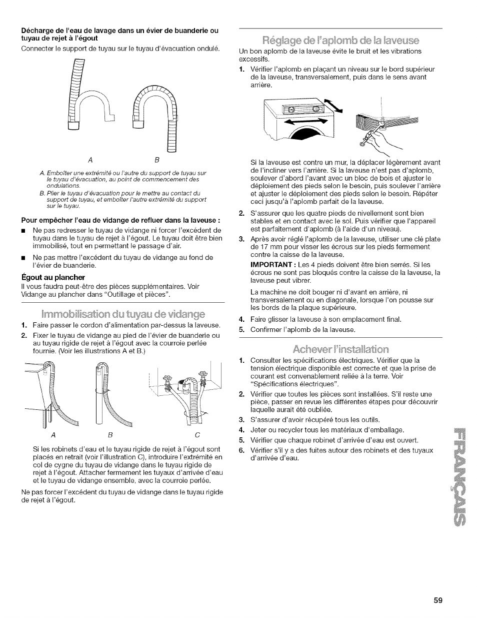 Irrirriofcîiüsaiort du tuyau de eiciange, Réglage de ¡'''apiorrib êe la iaifîijs, Aciilcîv €î fil îlstcî i 1эм o n | Réglage de ¡'''apiorrib, La iaifîijs, Aciilcîv €î fil îlstcî i | Kenmore HE3 4785 User Manual | Page 59 / 76