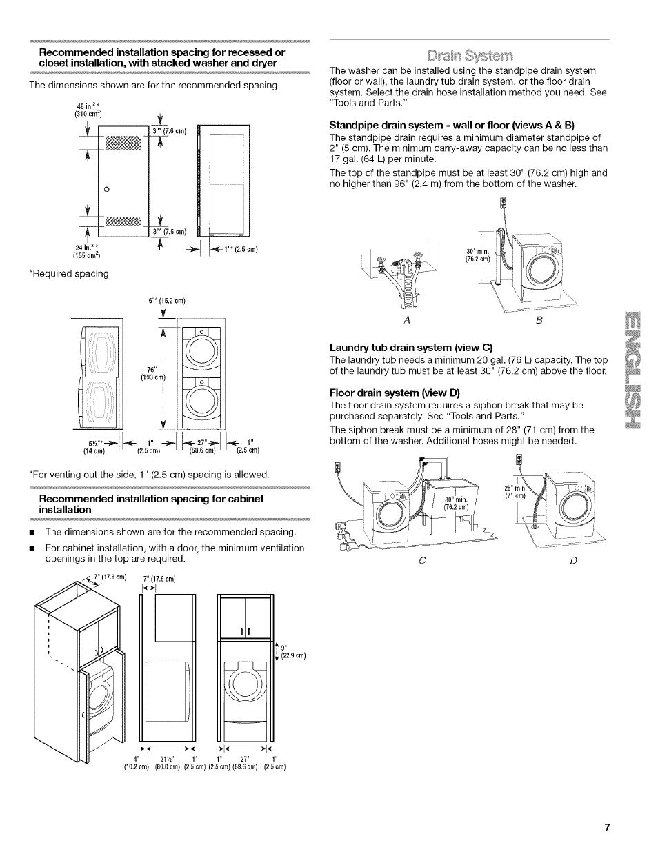 Laundry tub drain system (view c), Floor drain system (view d) | Kenmore HE3 4785 User Manual | Page 7 / 76