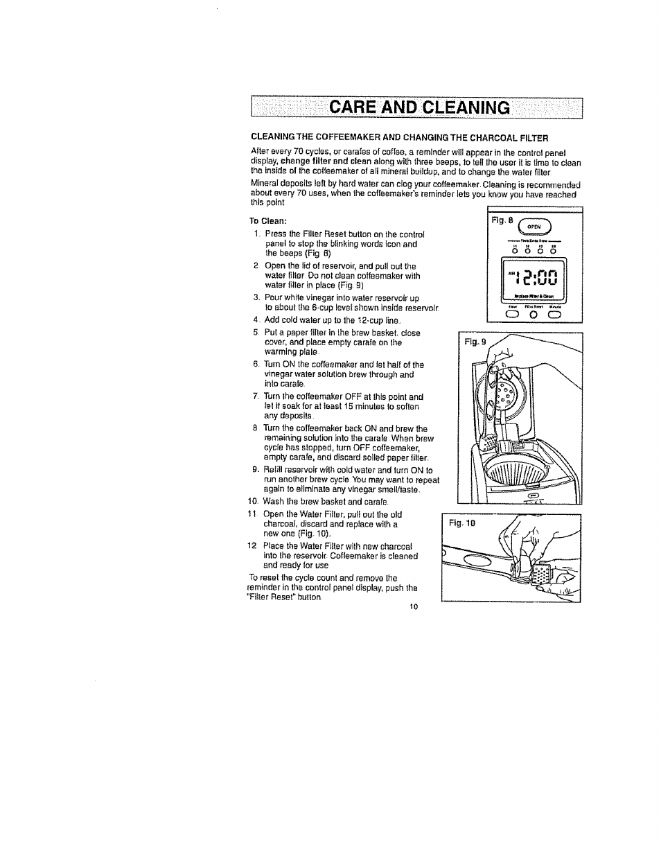 Care and gl.eaning | Kenmore 100.90007 User Manual | Page 10 / 12