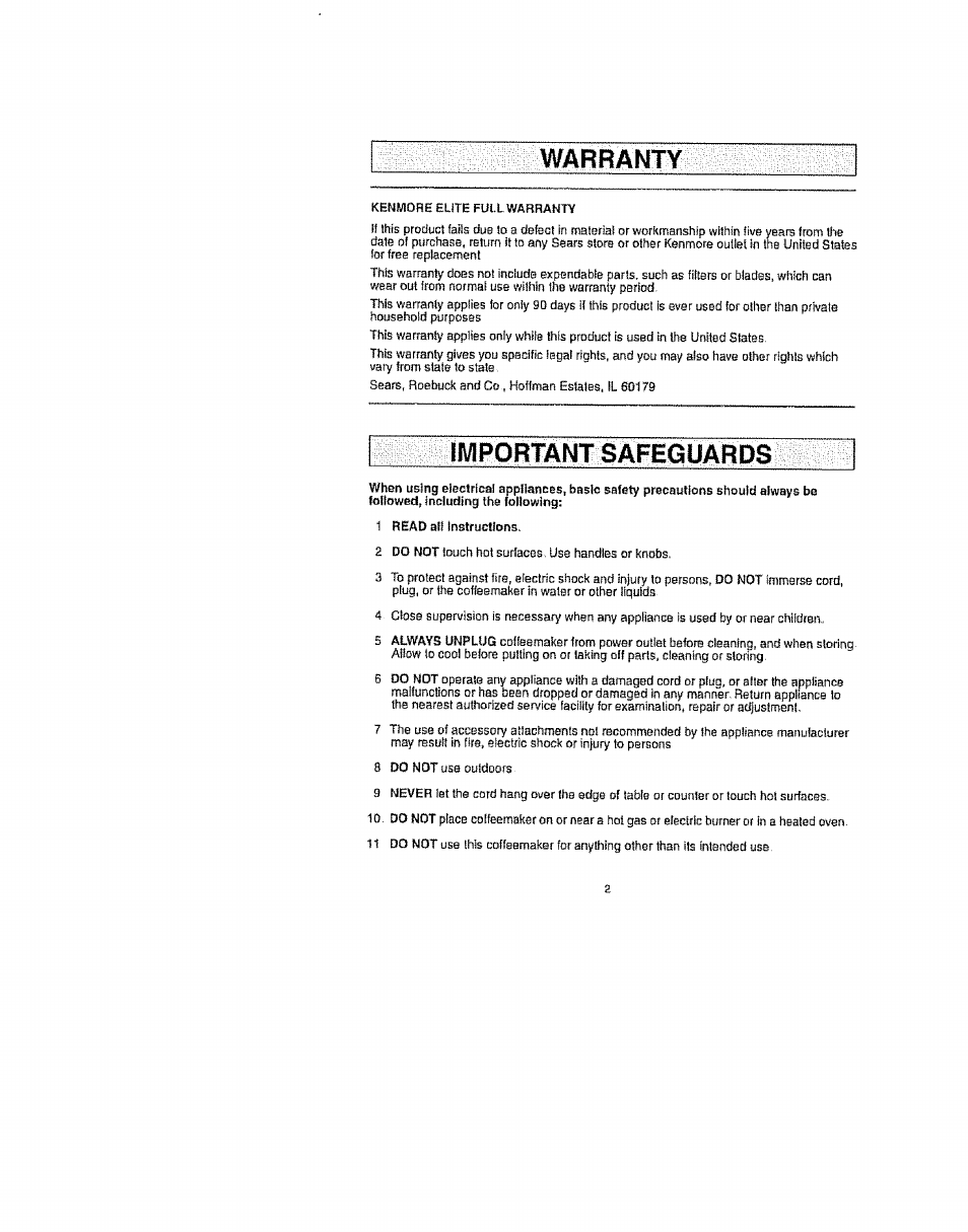 Warranty | Kenmore 100.90007 User Manual | Page 2 / 12