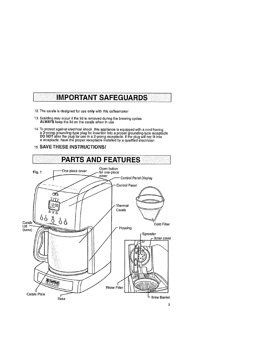 Important safeguards, Parts an d featu r es | Kenmore 100.90007 User Manual | Page 3 / 12