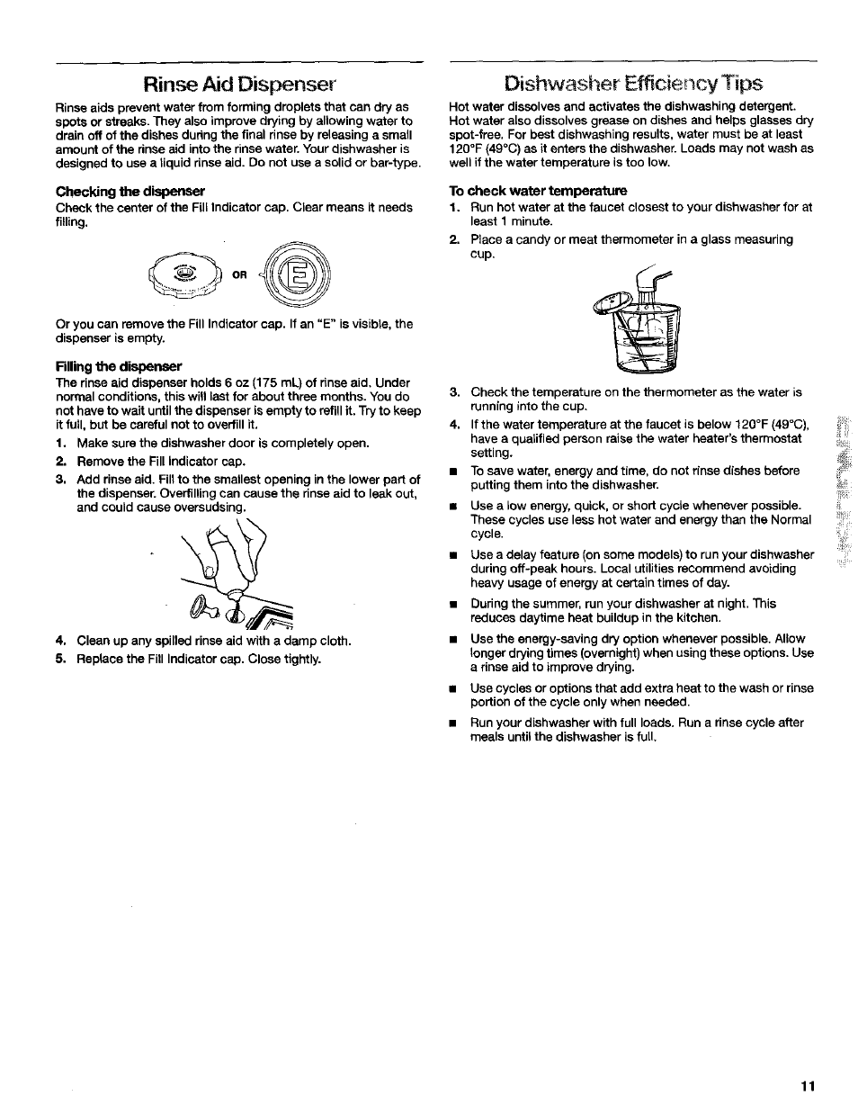 Rinse aid dispenser, Dishwasher efficiency tips | Kenmore Ultra Wash 3384413A User Manual | Page 11 / 18