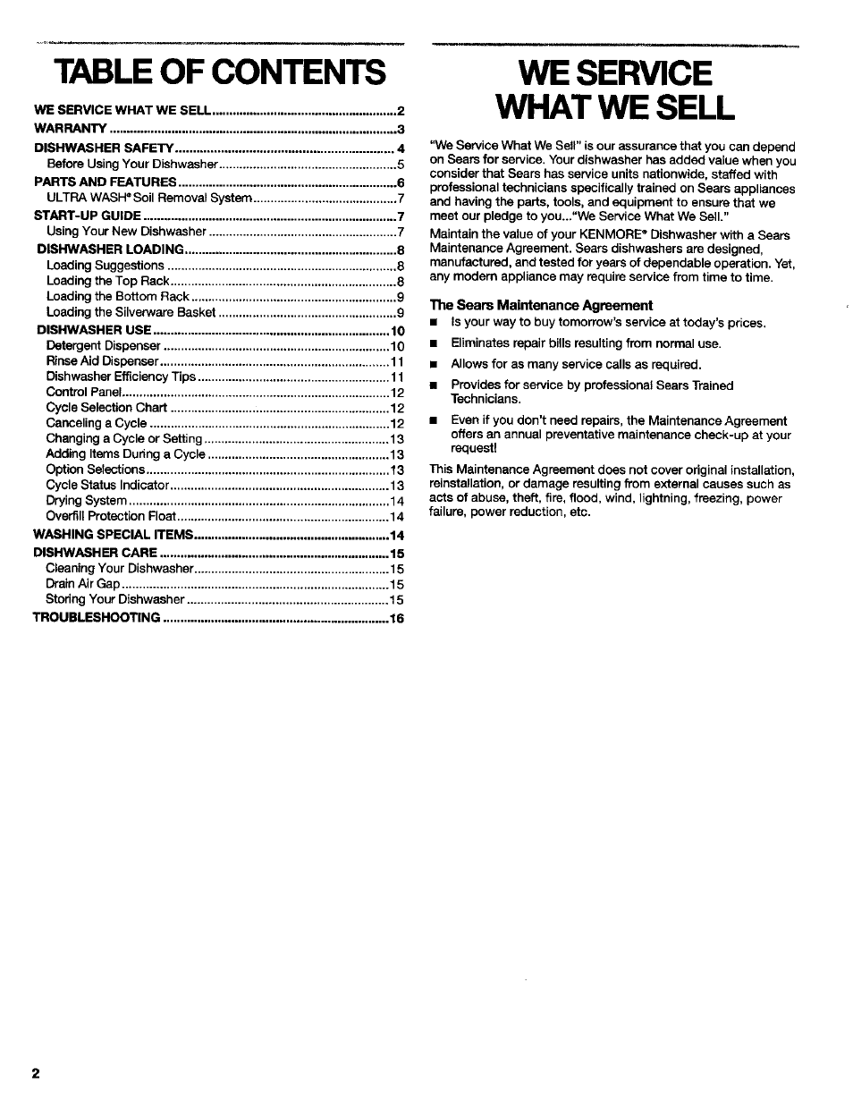 Table of contents we service, What we sell | Kenmore Ultra Wash 3384413A User Manual | Page 2 / 18