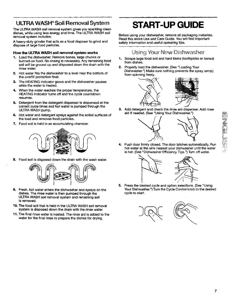 Ultra wash® soil removal system, Start-up guide, Using your new dishwasher | Kenmore Ultra Wash 3384413A User Manual | Page 7 / 18