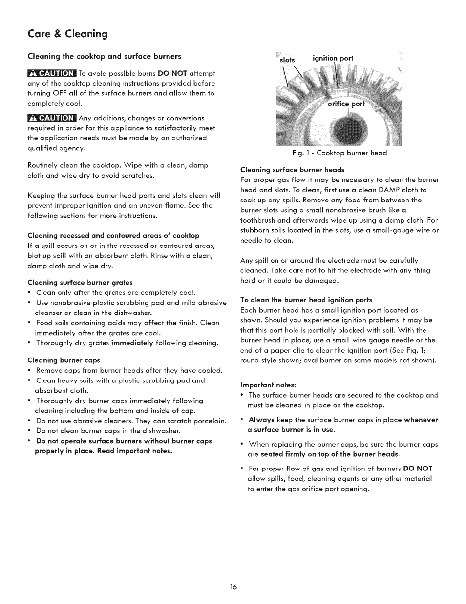 Cleaning the cooktop and surface burners, Care & cleaning | Kenmore 790.7050 User Manual | Page 16 / 22