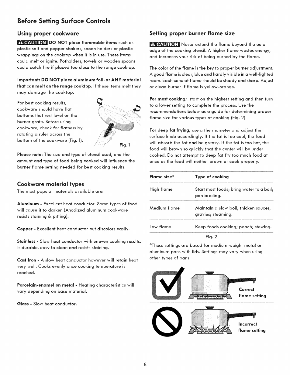 Before setting surface controls, Using proper cookware, Cookware material types | Before setting oven controls | Kenmore 790.7050 User Manual | Page 8 / 22