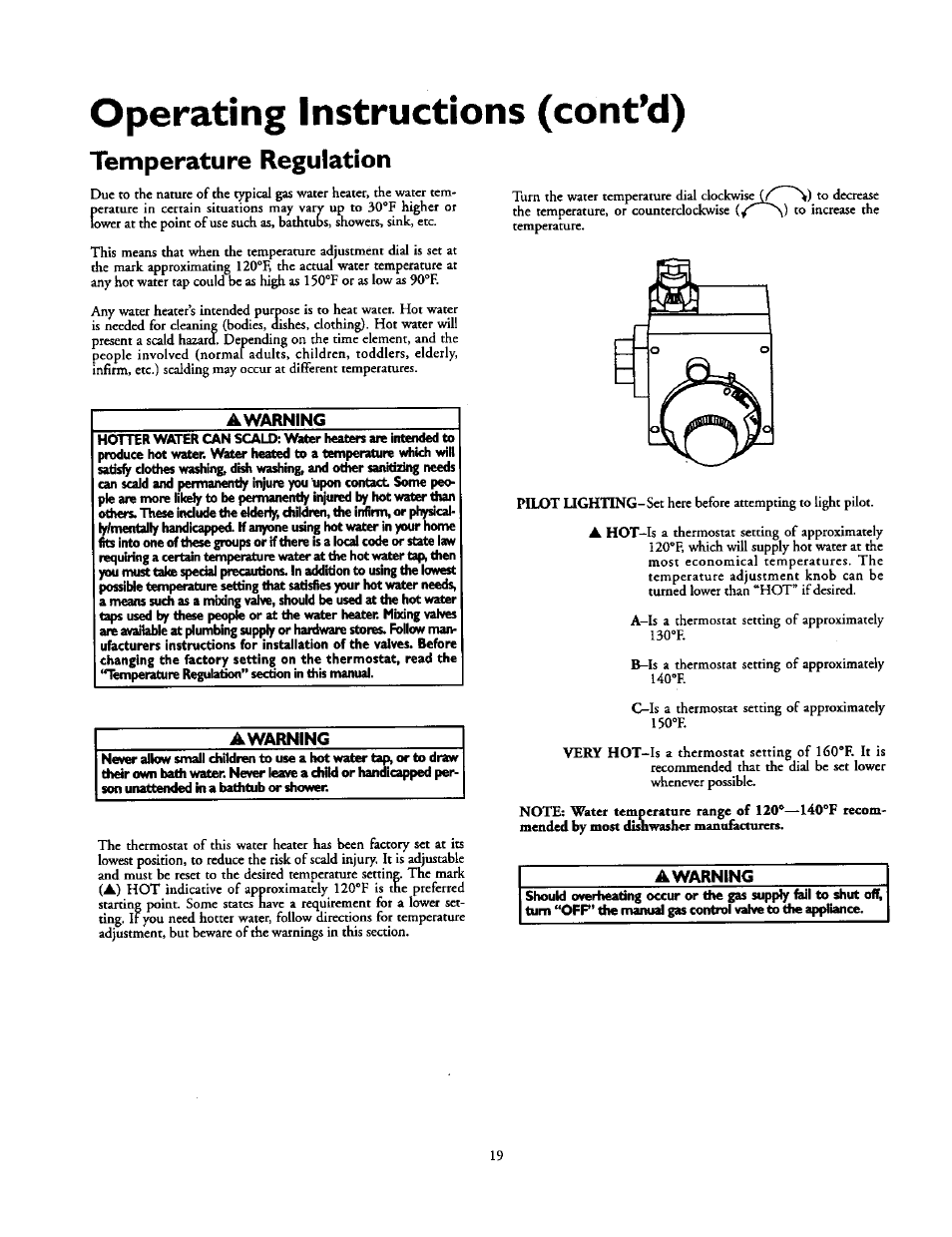 Operating instructions (cont*d), Temperature regulation | Kenmore 153.33439 User Manual | Page 19 / 26