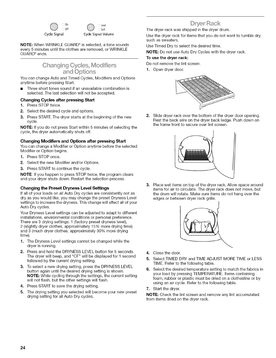 Changing the preset dryness level settings | Kenmore ELITE OASIS Steam 110.6808 User Manual | Page 24 / 60