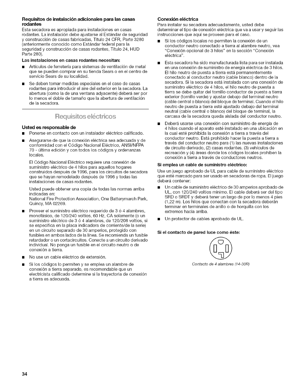 Usted es responsable de, Conexión eléctrica | Kenmore ELITE OASIS Steam 110.6808 User Manual | Page 34 / 60