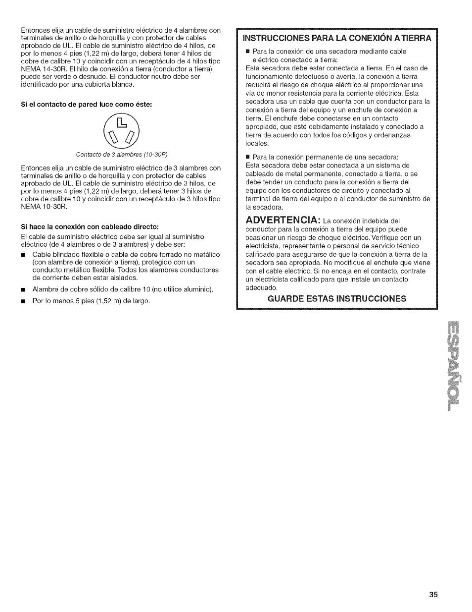 Advertencia | Kenmore ELITE OASIS Steam 110.6808 User Manual | Page 35 / 60