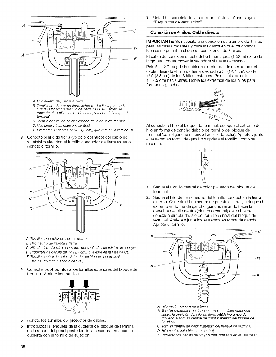 Conexión de 4 hilos: cable directo | Kenmore ELITE OASIS Steam 110.6808 User Manual | Page 38 / 60