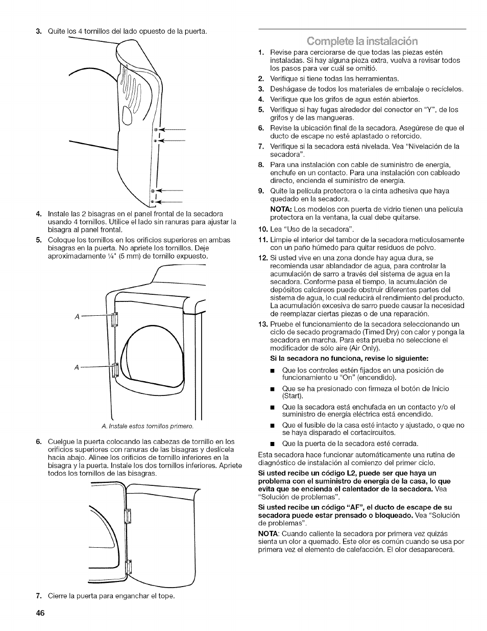 Uorrpiets la instalación, Complete la instalación | Kenmore ELITE OASIS Steam 110.6808 User Manual | Page 46 / 60