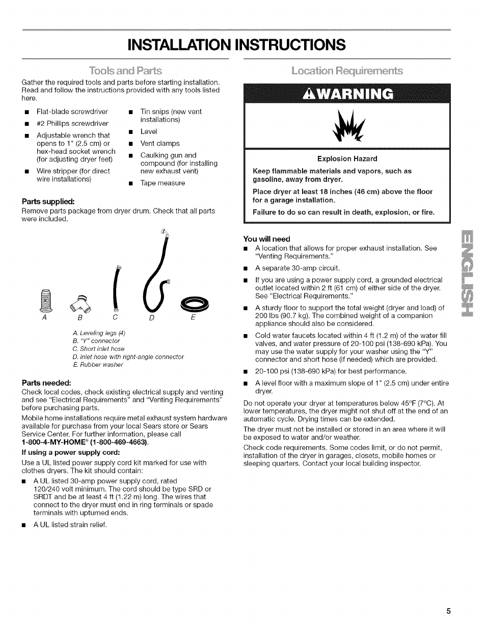 Ajiy, Installation instructions | Kenmore ELITE OASIS Steam 110.6808 User Manual | Page 5 / 60