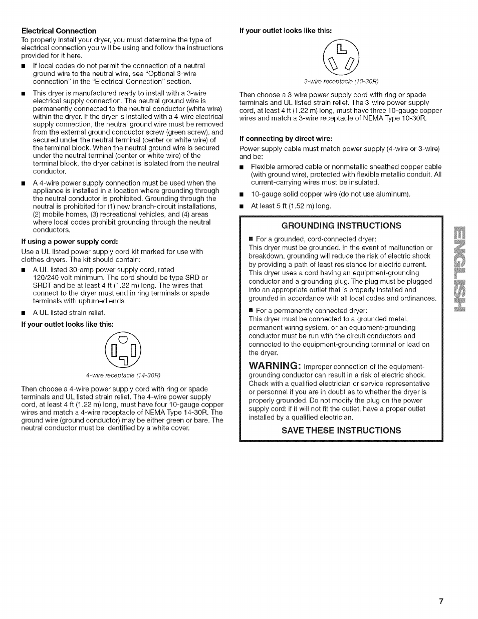 Electrical connection, Warning | Kenmore ELITE OASIS Steam 110.6808 User Manual | Page 7 / 60