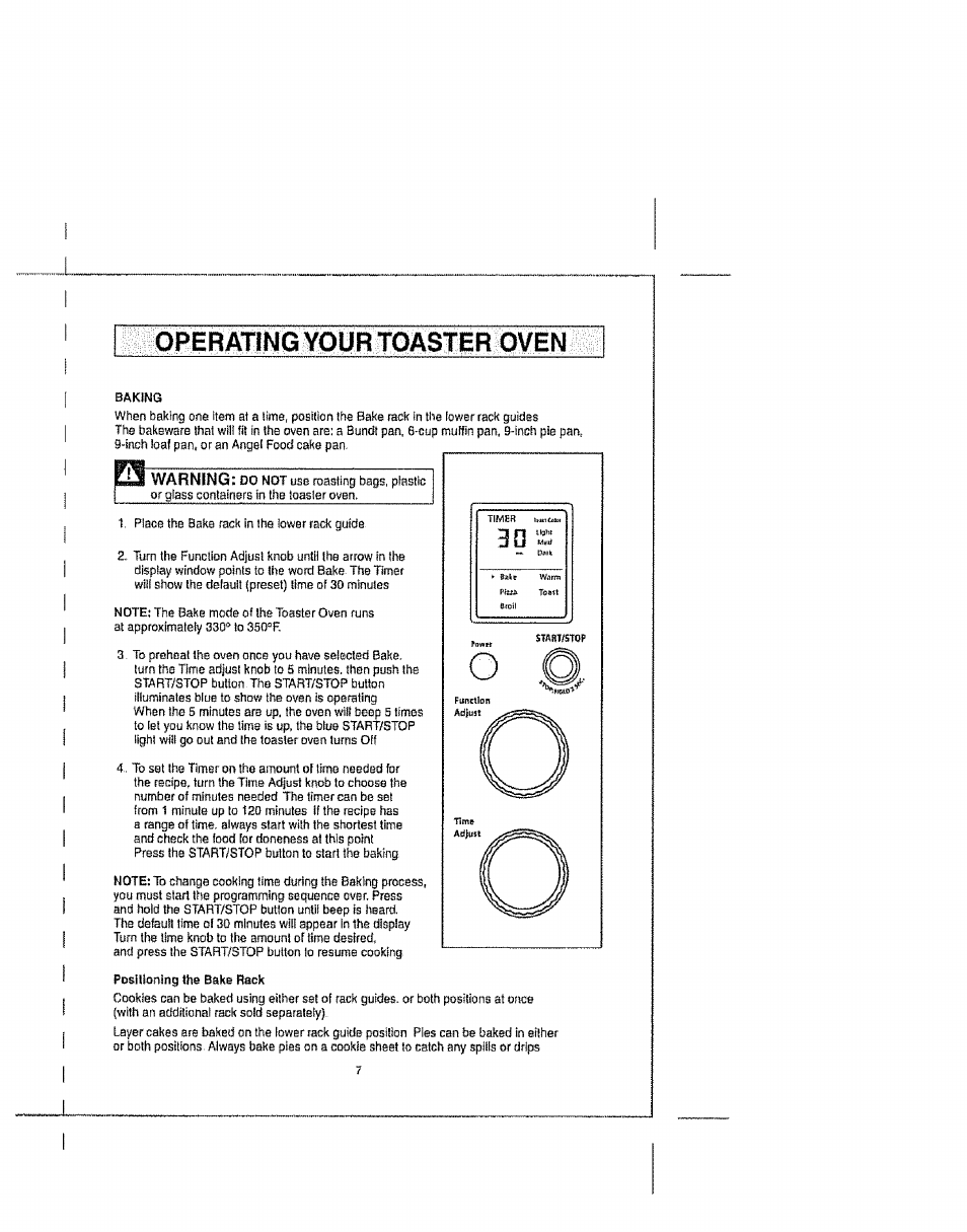 Operating your toaster oven, Warning | Kenmore Elite 100.90005 User Manual | Page 7 / 12