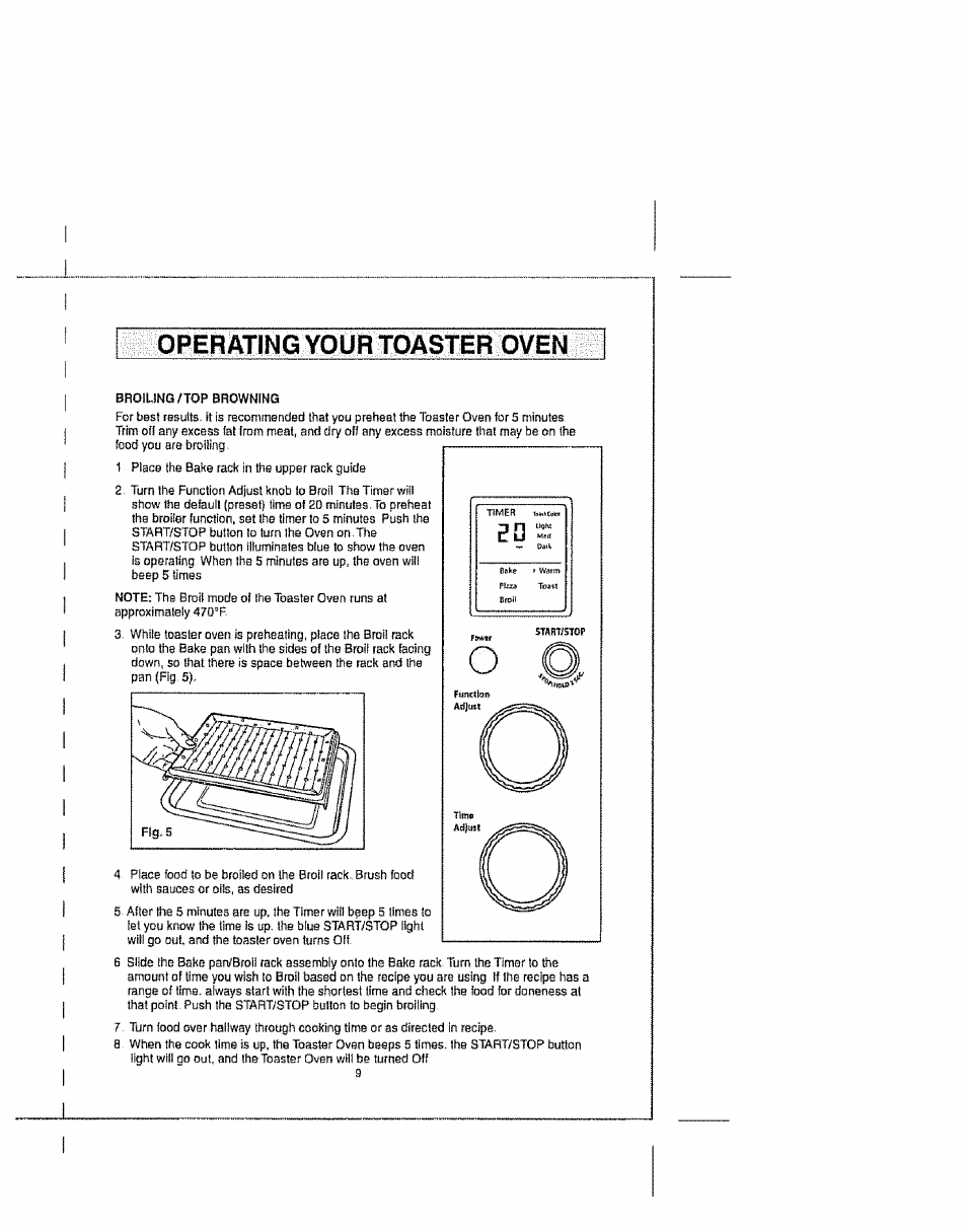 Operating your toaster oven, Broiung/top brownrna | Kenmore Elite 100.90005 User Manual | Page 9 / 12