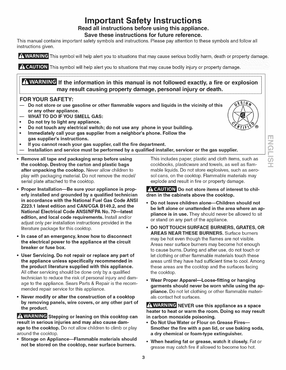For your safety, Important safety instructions | Kenmore 3241 User Manual | Page 3 / 16