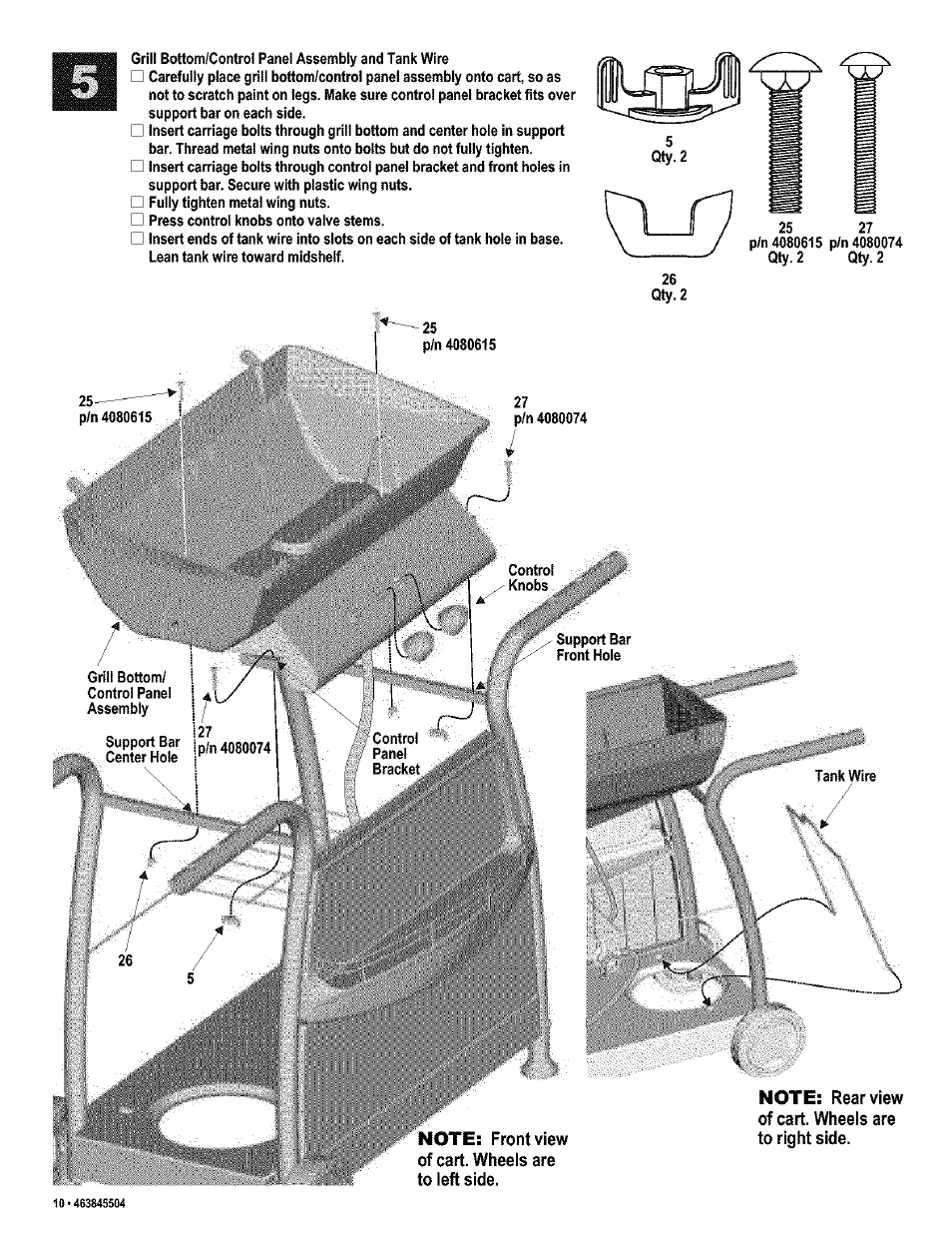 Note: rearview of cart. wheeis are to right side | Kenmore 415.16218 User Manual | Page 10 / 28