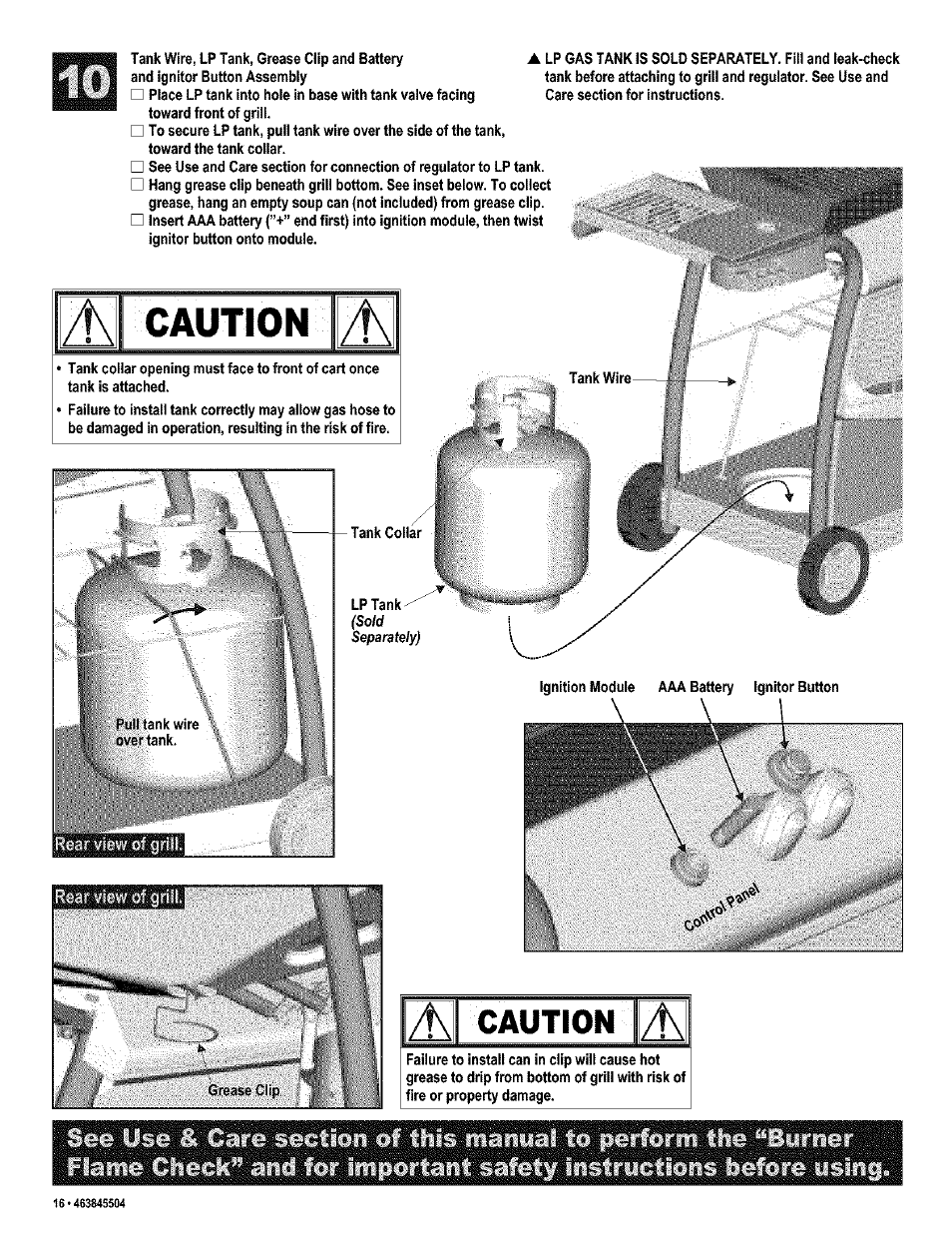 Rear view of grill, Caution | Kenmore 415.16218 User Manual | Page 16 / 28