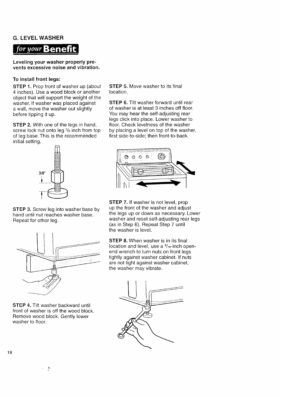 G. level washer, Benefit, Fhr your | Kenmore Automatic Washers User Manual | Page 18 / 38
