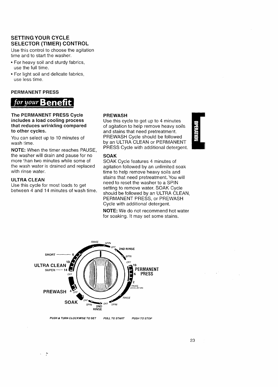Setting your cycle selector (timer) control, For your benefit | Kenmore Automatic Washers User Manual | Page 23 / 38