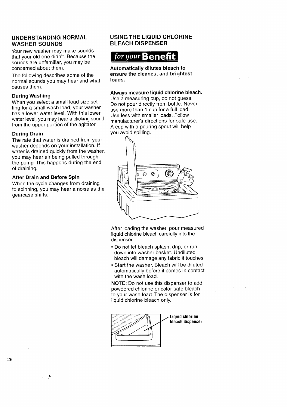 Understanding normal washer sounds, Or i/owr benefit | Kenmore Automatic Washers User Manual | Page 26 / 38