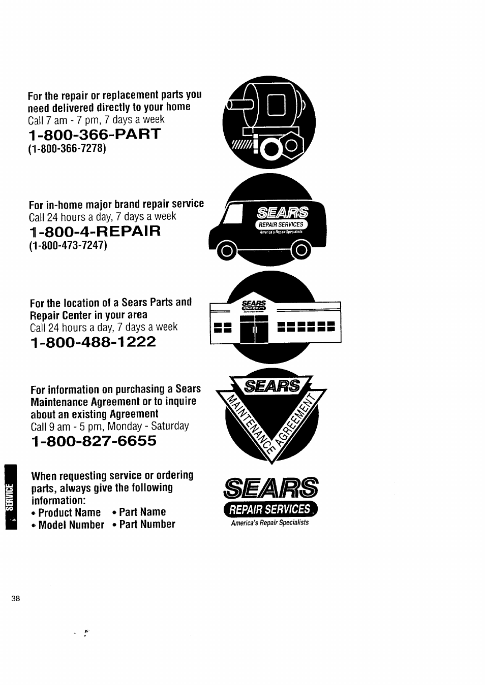 1 -800-366-part, 800-4-repair, Repair services | For in-home major brand repair service | Kenmore Automatic Washers User Manual | Page 38 / 38
