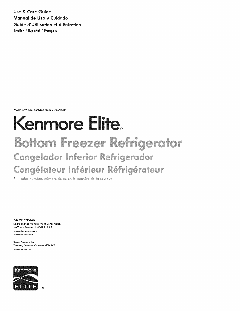 Kenmore ELITE 795.7103 User Manual | 44 pages