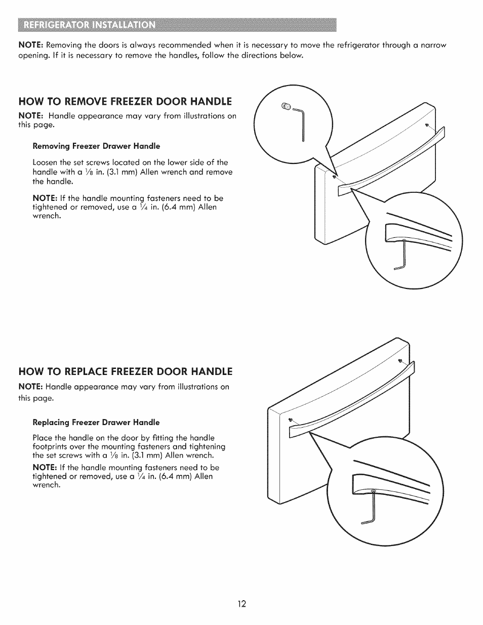 How to remove freezer door handle, How to replace freezer door handle | Kenmore ELITE 795.7103 User Manual | Page 12 / 44