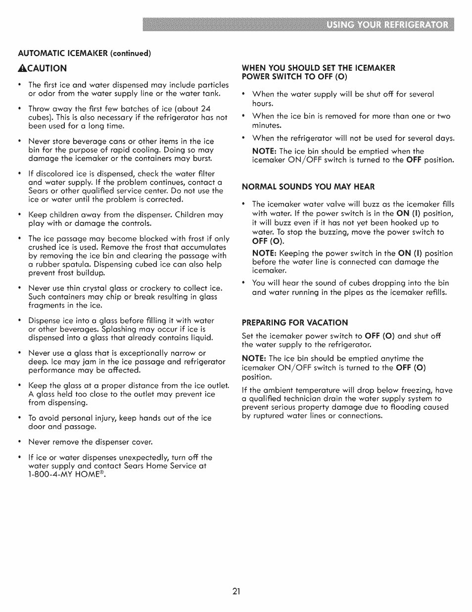 Acaution | Kenmore ELITE 795.7103 User Manual | Page 21 / 44