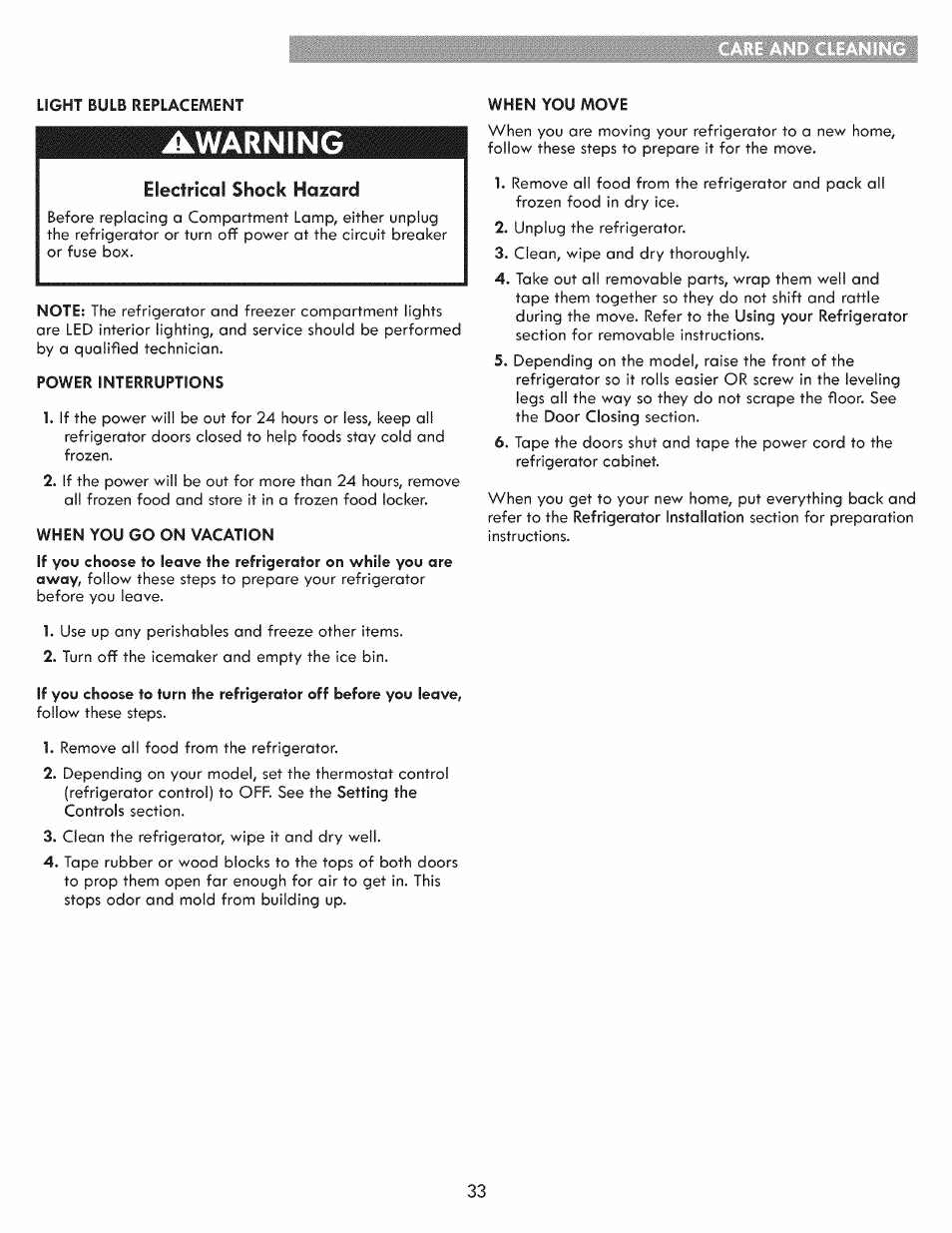 Awarning, Electrical shock hazard | Kenmore ELITE 795.7103 User Manual | Page 33 / 44