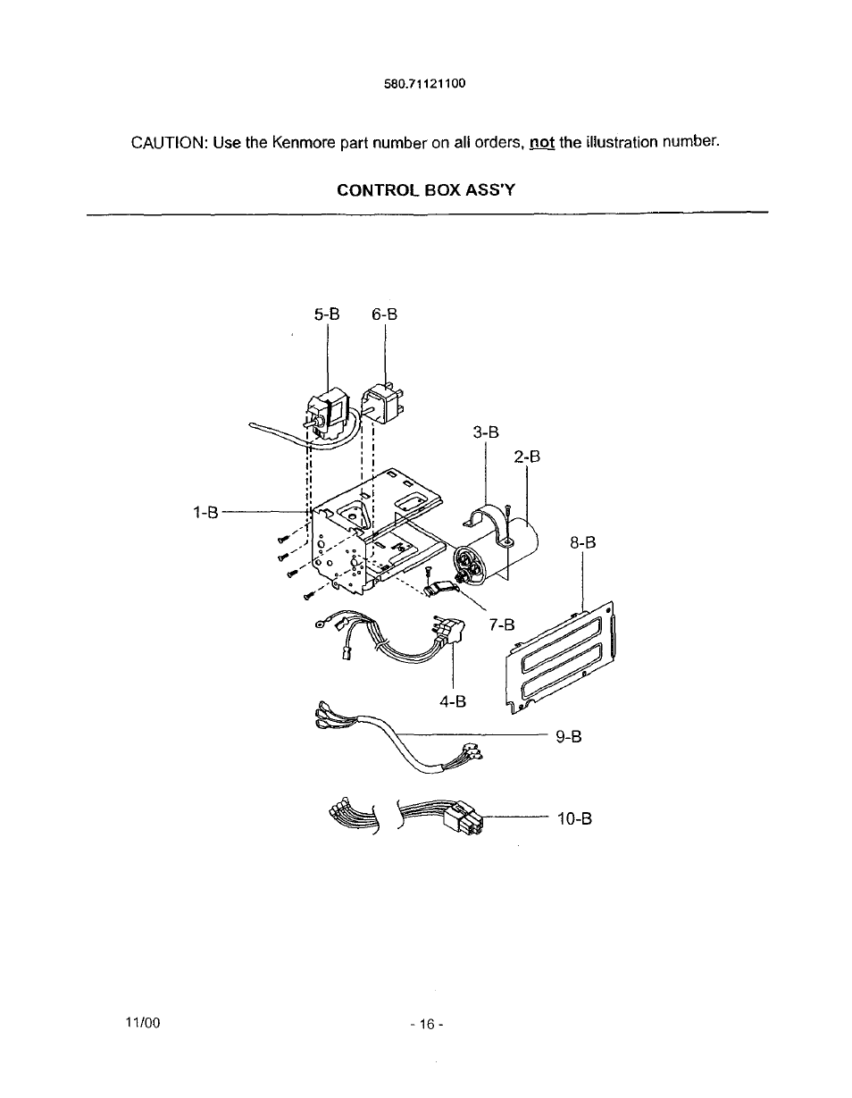 Control box ass'y, B 6-b | Kenmore 580.71121 User Manual | Page 16 / 23