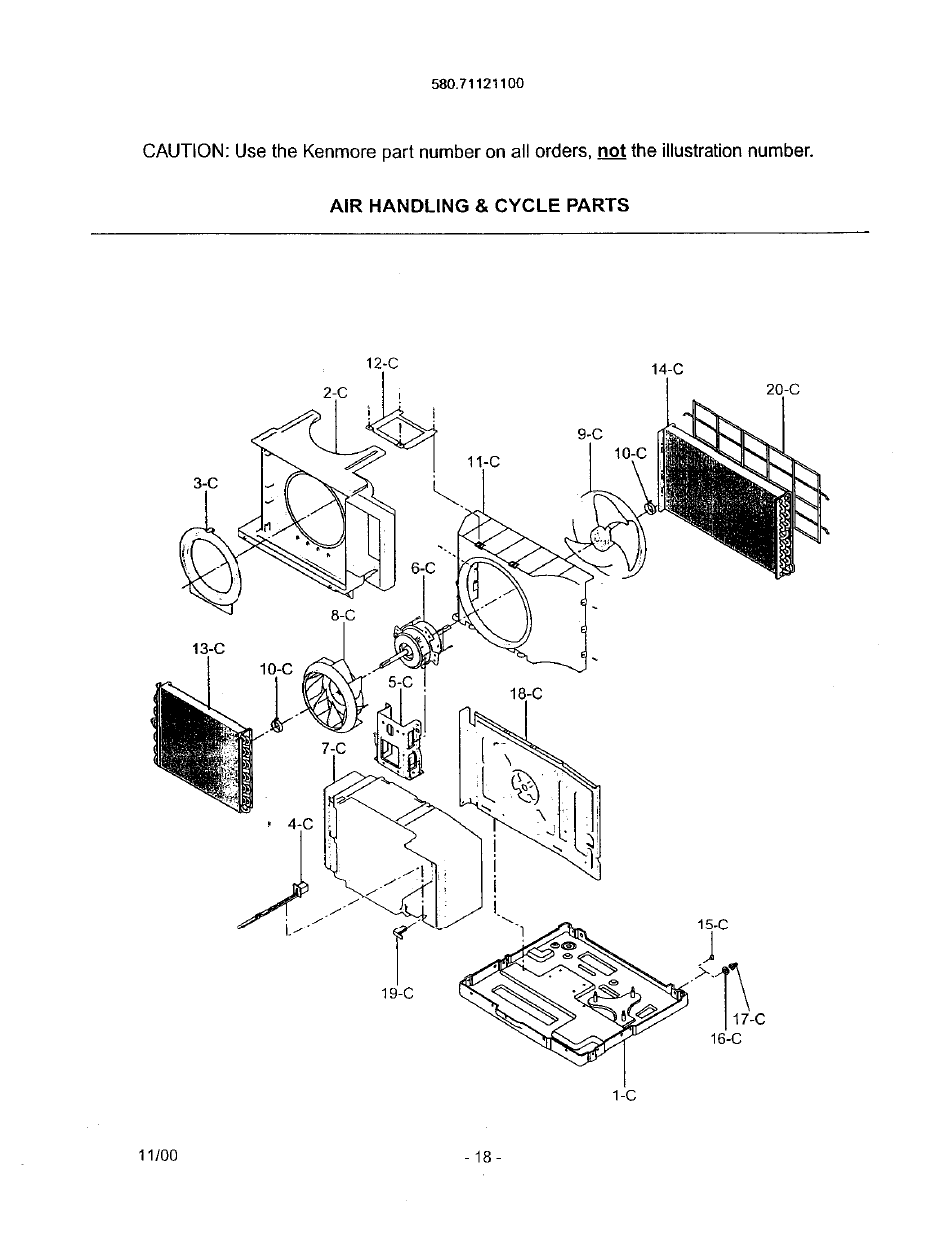 Air handling & cycle parts | Kenmore 580.71121 User Manual | Page 18 / 23