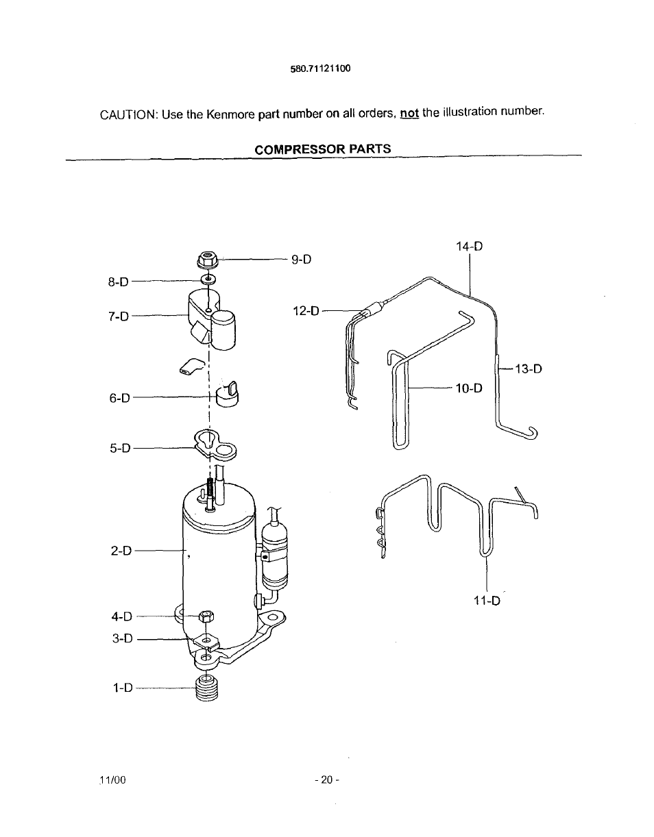 Compressor parts | Kenmore 580.71121 User Manual | Page 20 / 23