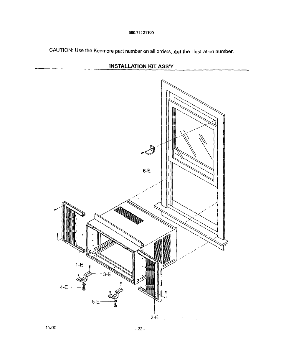 Installation kit ass'y | Kenmore 580.71121 User Manual | Page 22 / 23