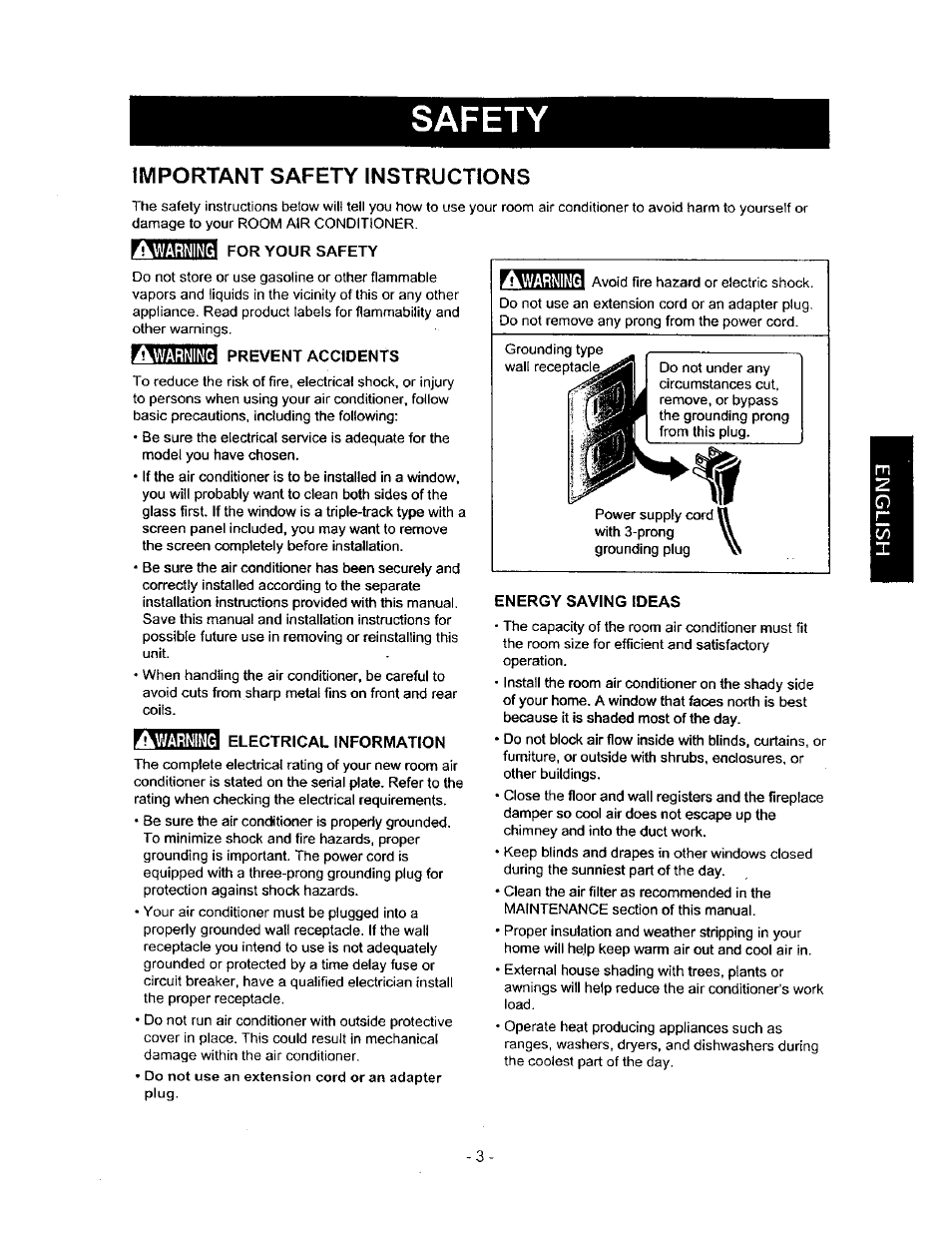 Safety, Important safety instructions, Warning | Kenmore 580.71121 User Manual | Page 3 / 23