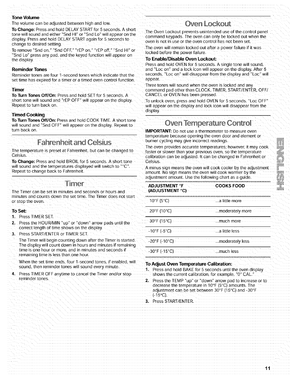 Owe.n.température control, J r. falirentieìt ani celsius ■ r | Kenmore 665.72002 User Manual | Page 11 / 52