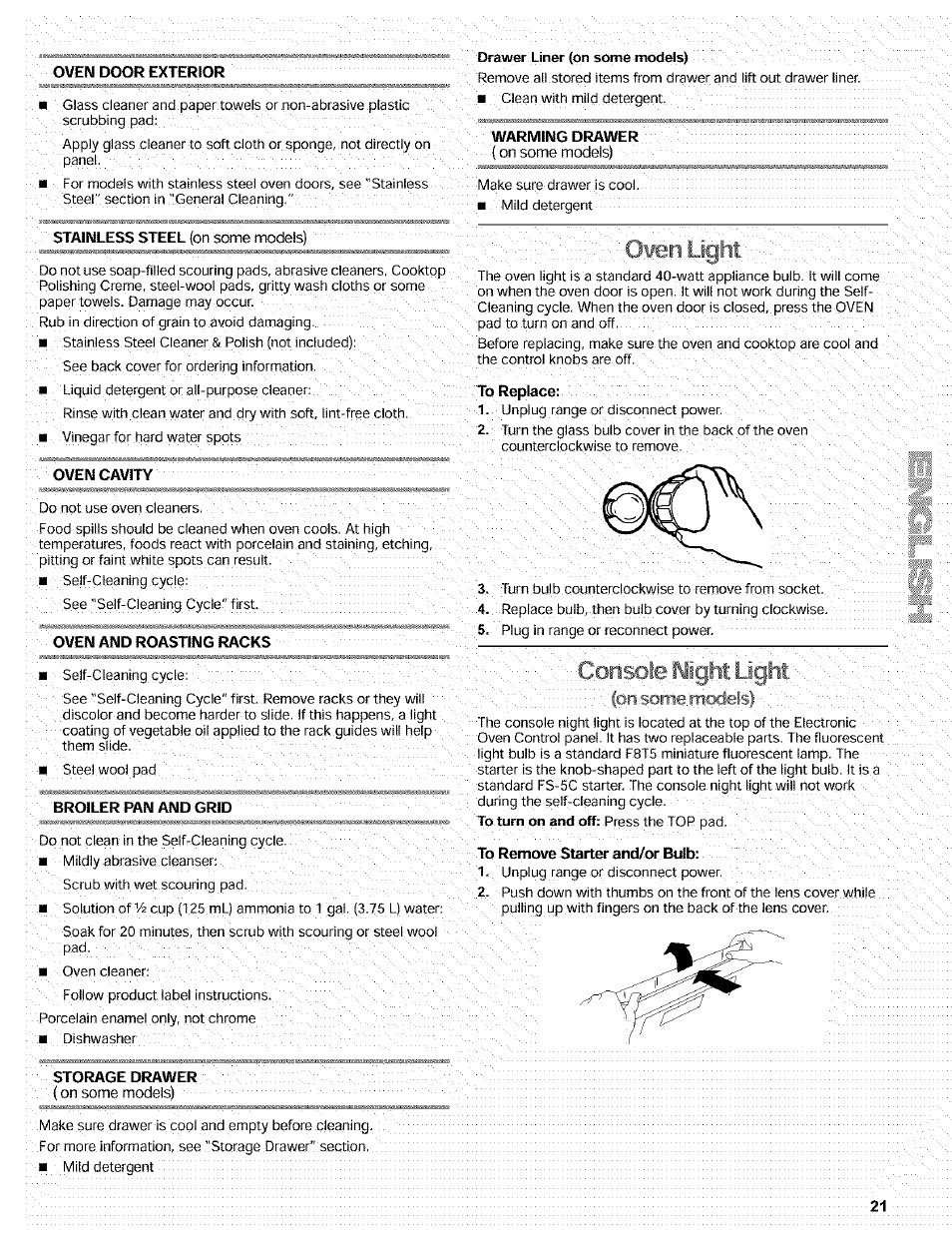 Feri light, V:: ::: console night light | Kenmore 665.72002 User Manual | Page 21 / 52