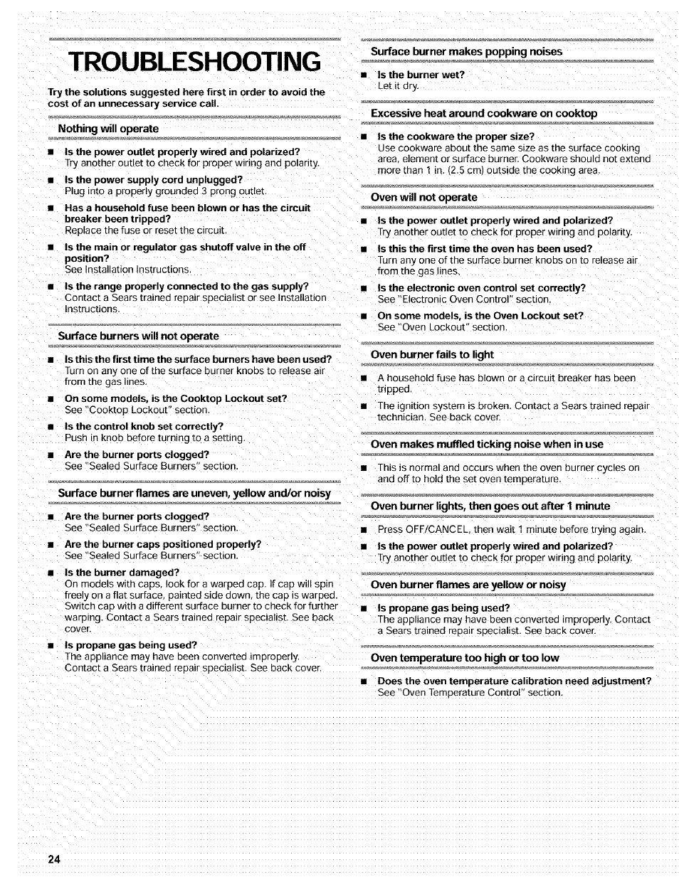 Troubleshooting | Kenmore 665.72002 User Manual | Page 24 / 52